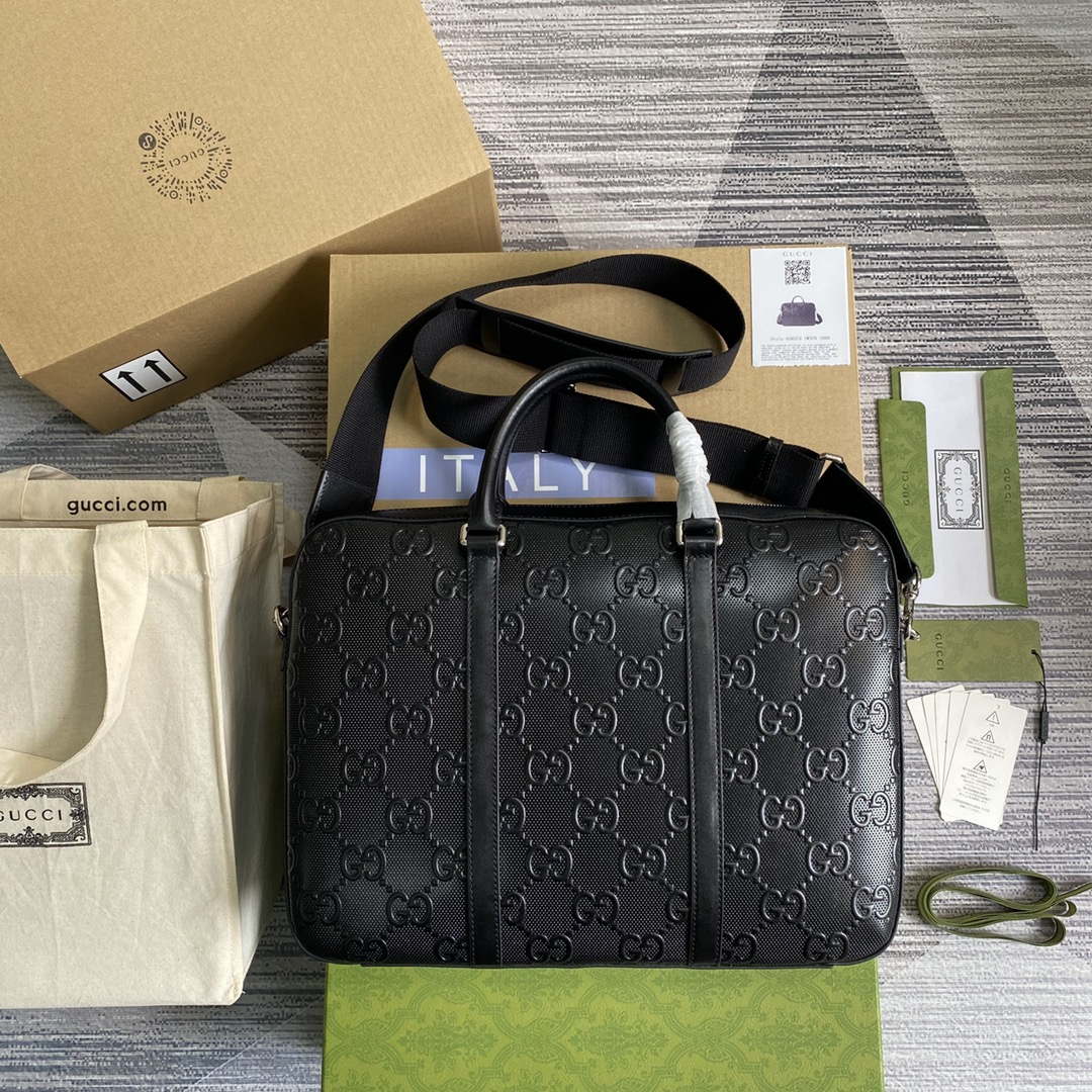 Gucci 658573 Men's GG embossed briefcase Bag Black
