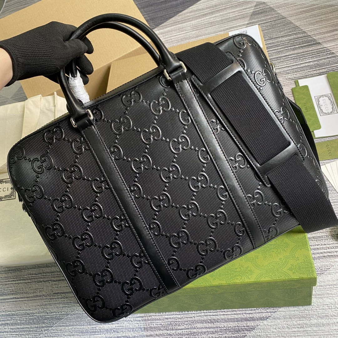 Gucci 658573 Men's GG embossed briefcase Bag Black