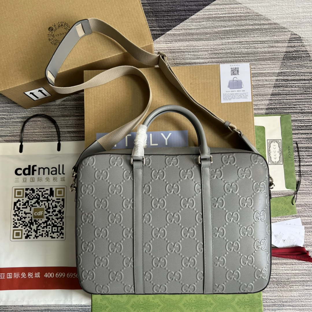 Gucci 658573 Men's GG embossed briefcase Bag Gray