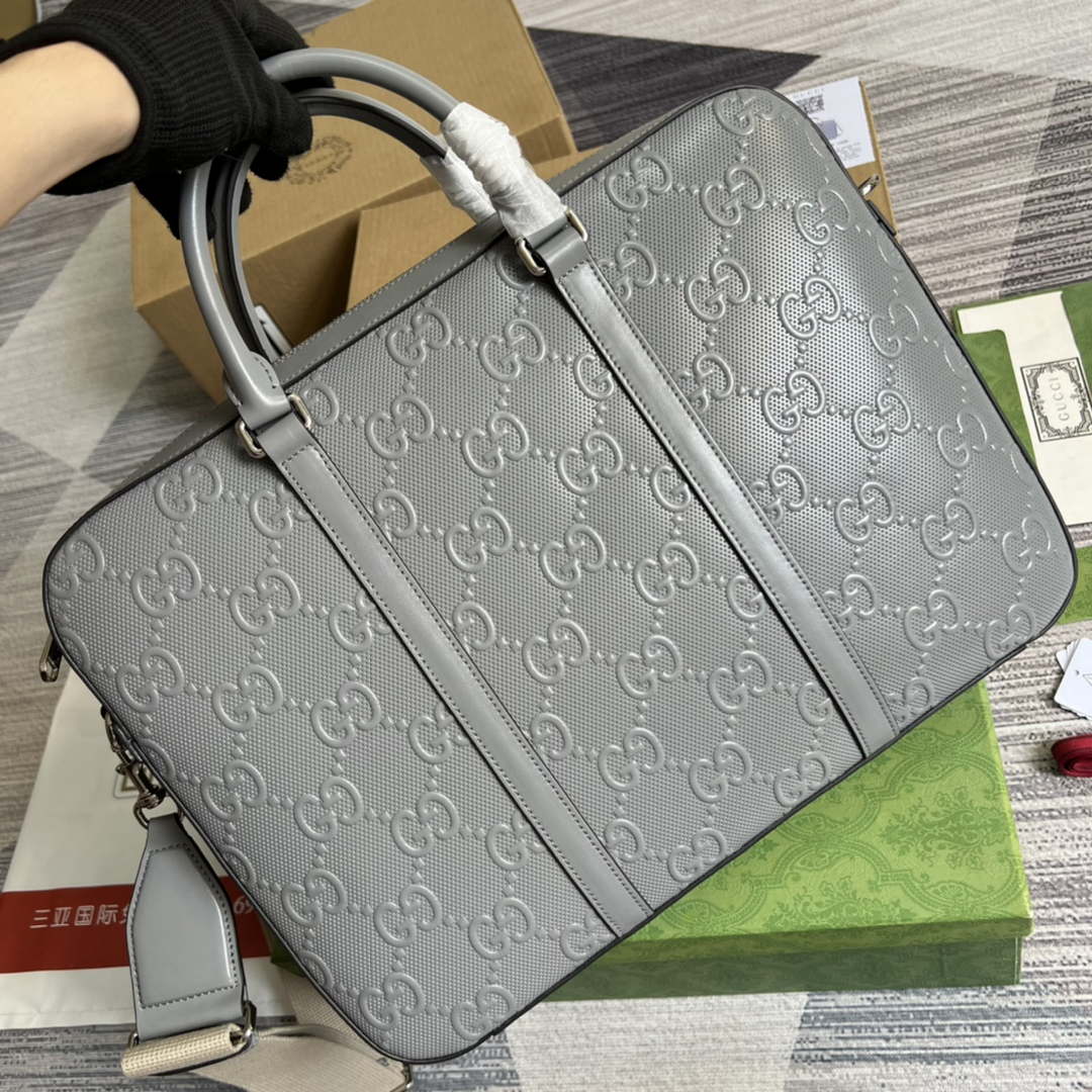 Gucci 658573 Men's GG embossed briefcase Bag Gray