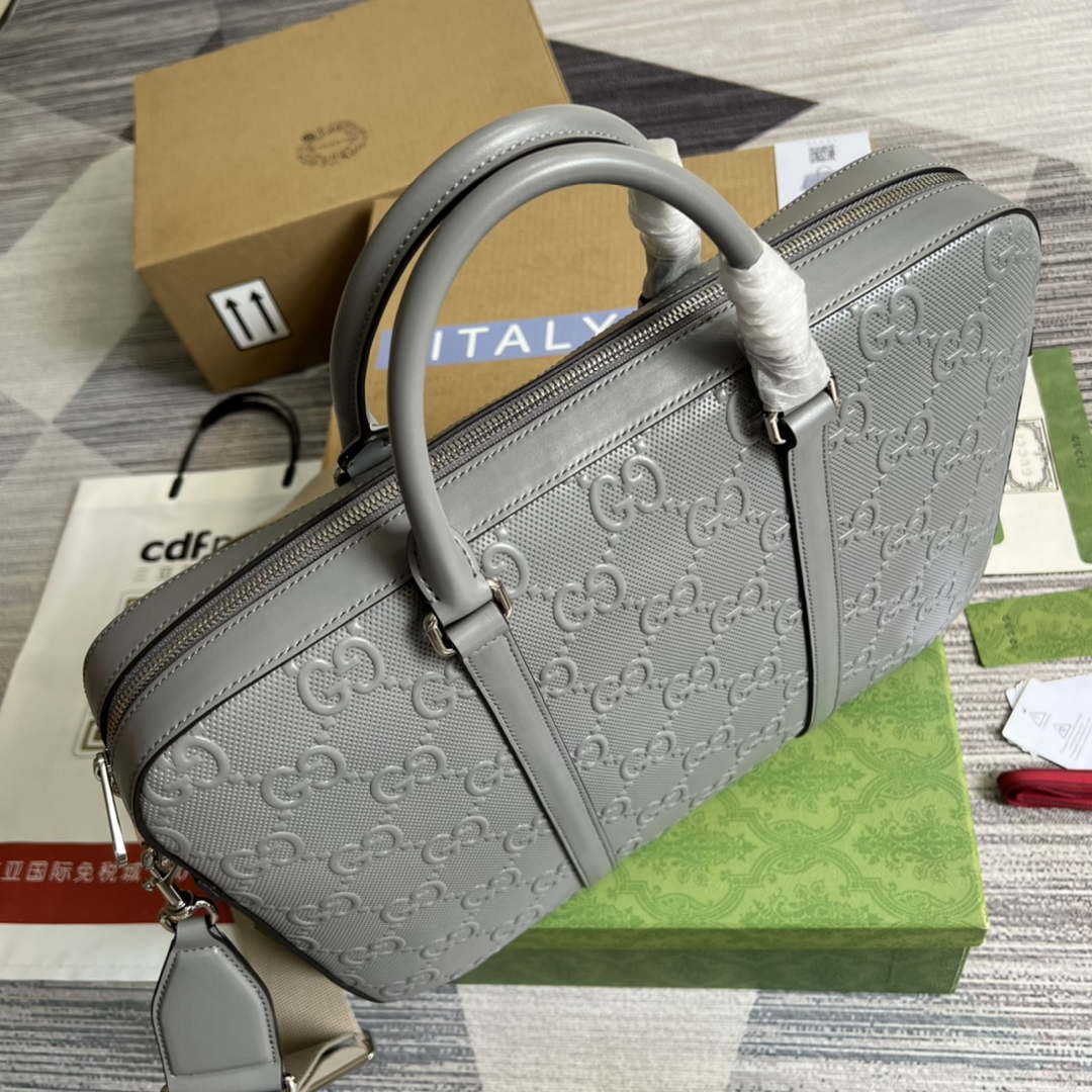 Gucci 658573 Men's GG embossed briefcase Bag Gray