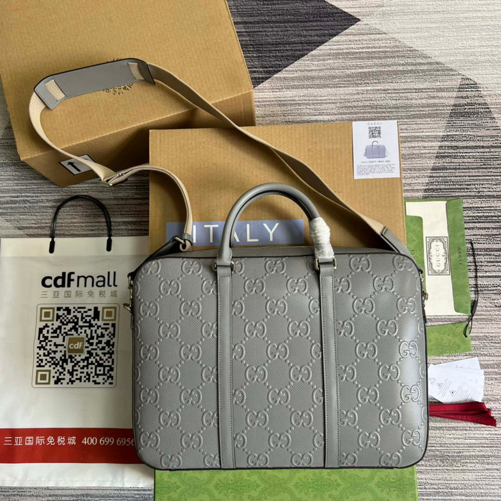 Gucci 658573 Men's GG embossed briefcase Bag Gray