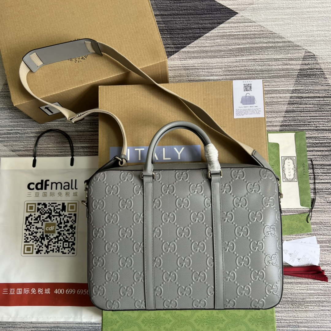 Gucci 658573 Men's GG embossed briefcase Bag Gray