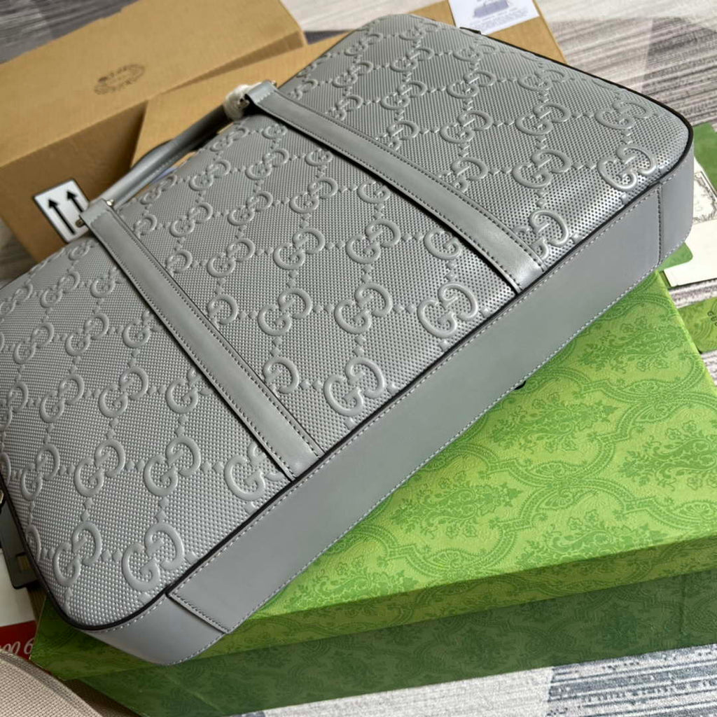Gucci 658573 Men's GG embossed briefcase Bag Gray