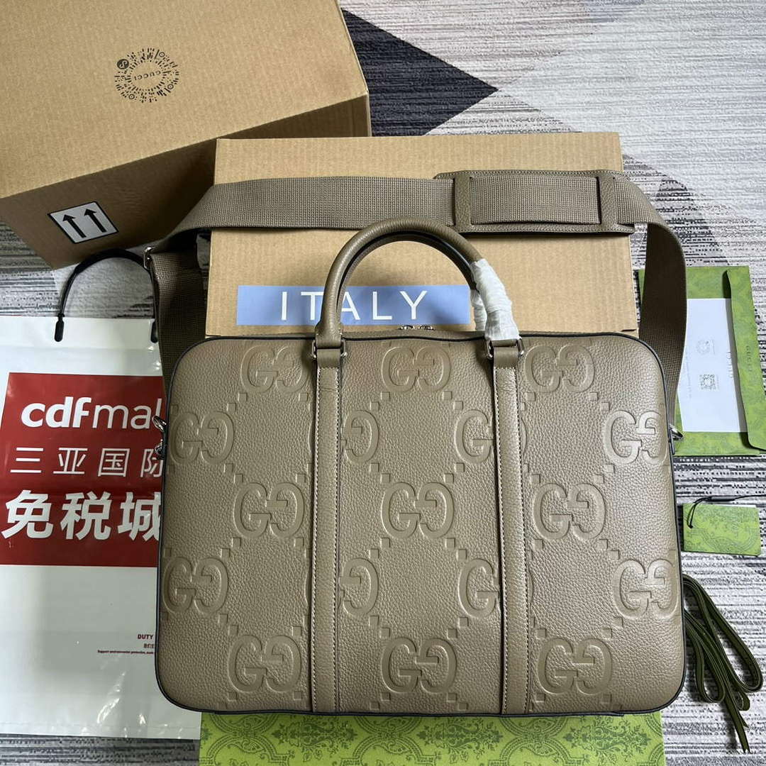 Gucci 658573 Men's GG embossed briefcase Bag Taupe