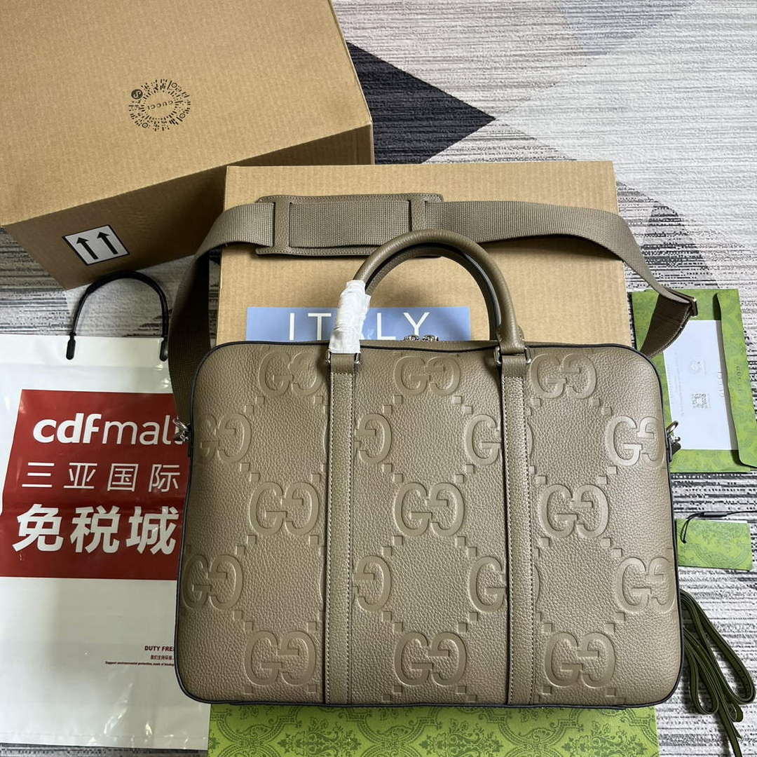 Gucci 658573 Men's GG embossed briefcase Bag Taupe