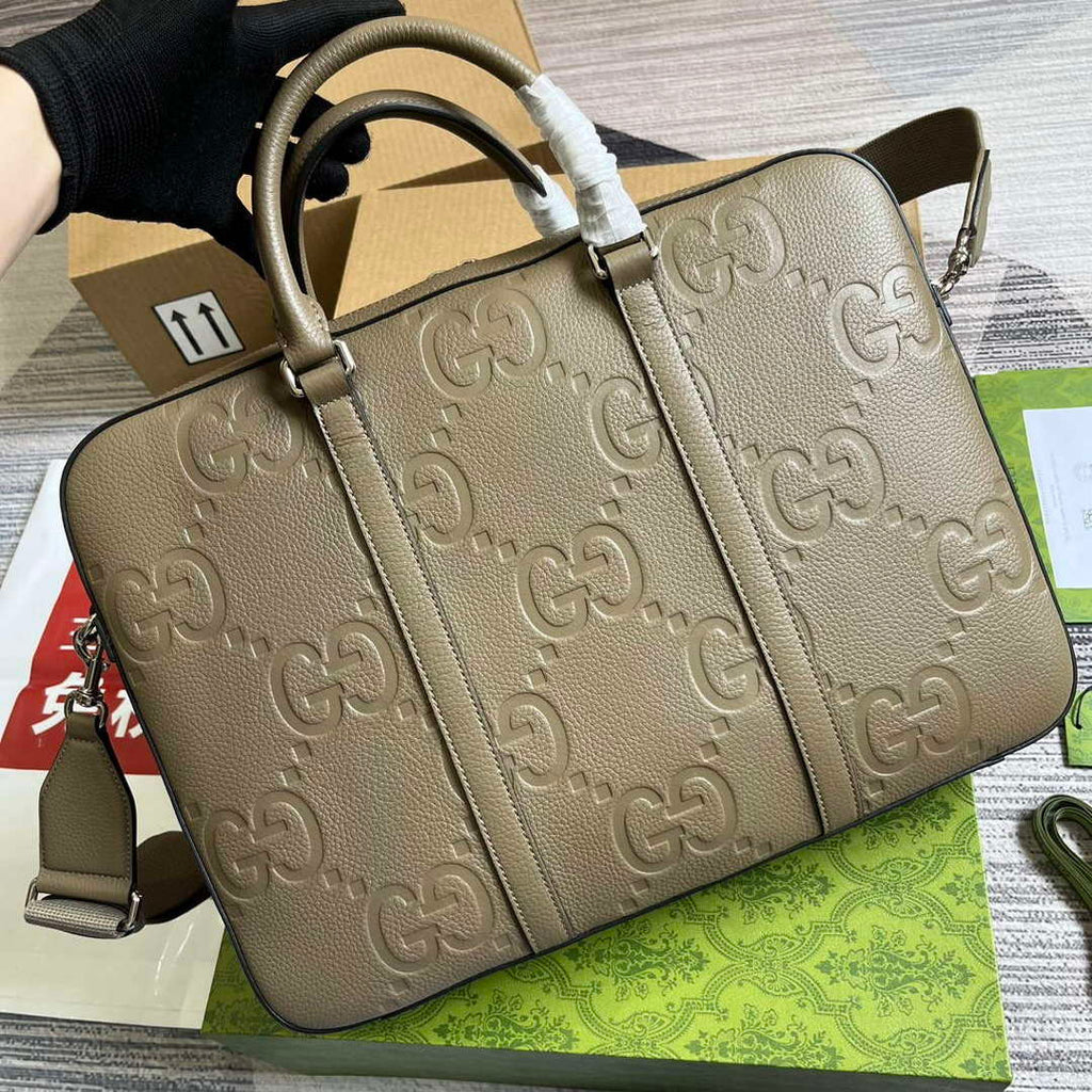 Gucci 658573 Men's GG embossed briefcase Bag Taupe