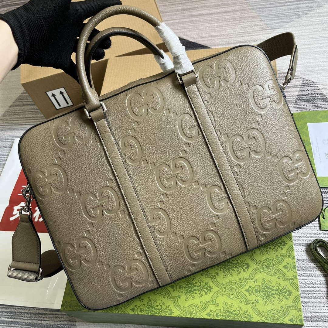 Gucci 658573 Men's GG embossed briefcase Bag Taupe