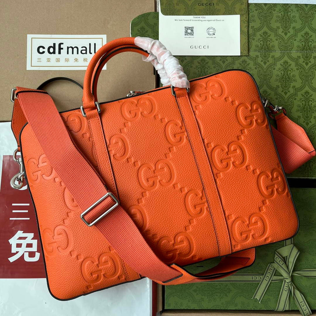 Gucci 658573 Men's Jumbo GG Briefcase Bag Orange