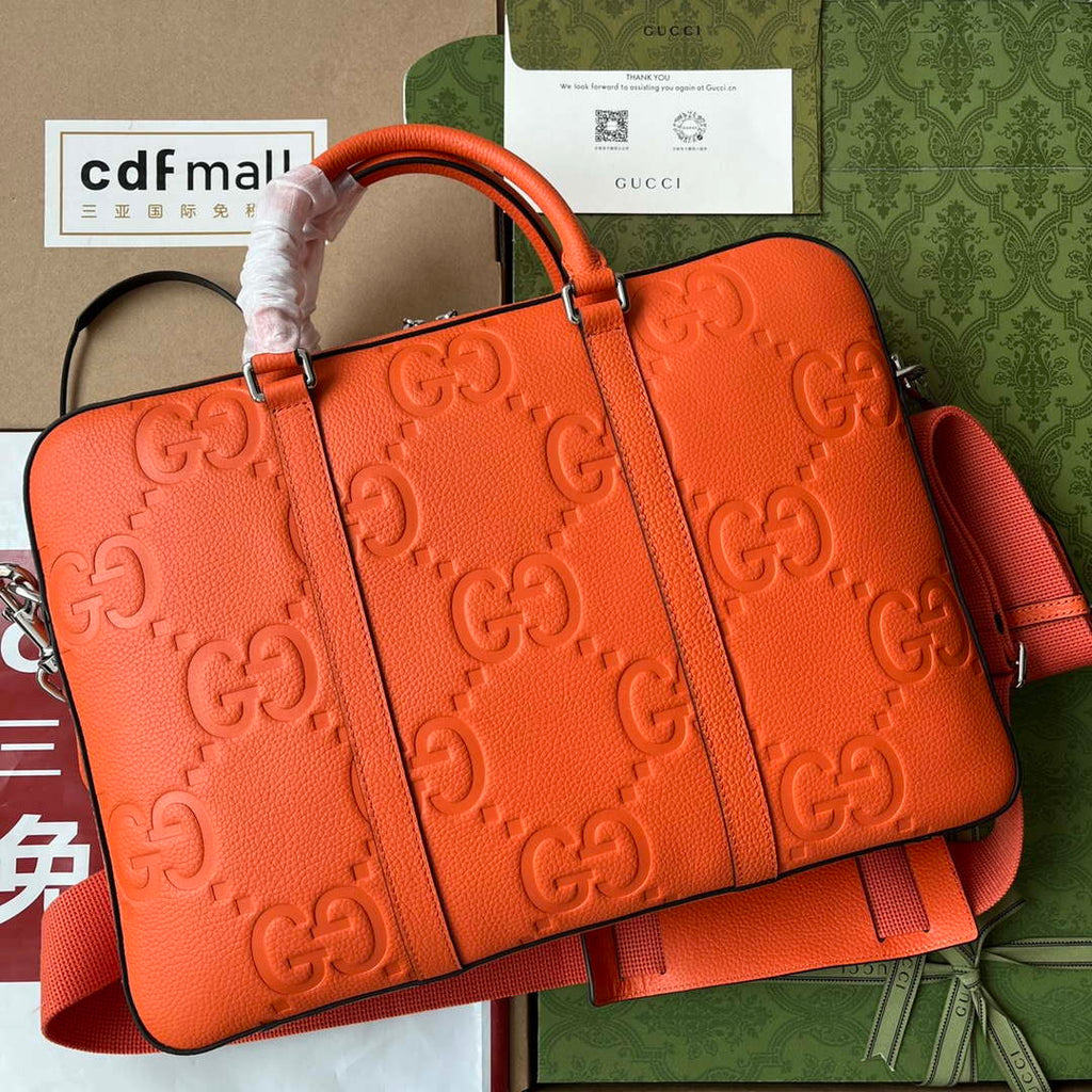 Gucci 658573 Men's Jumbo GG Briefcase Bag Orange