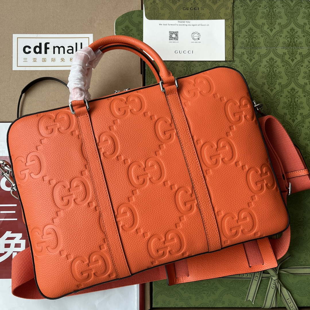 Gucci 658573 Men's Jumbo GG Briefcase Bag Orange