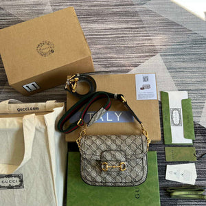Gucci 658574 Gucci Horsebit 1955 Mini Bag Gray with Pvc Printer Logo - Default Title - View 1