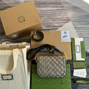 Gucci 658574 Gucci Horsebit 1955 Mini Bag Gray with Pvc Printer Logo - Default Title - View 2