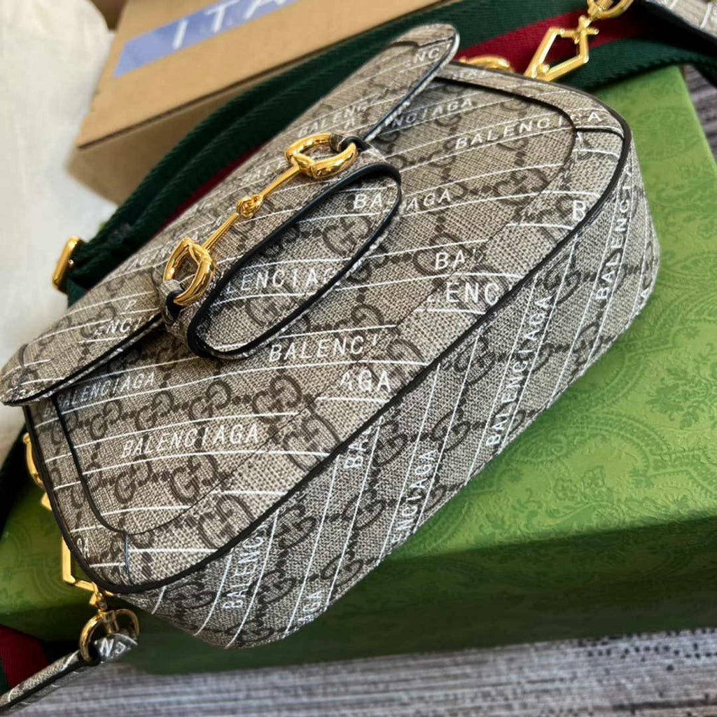 Gucci 658574 Gucci Horsebit 1955 Mini Bag Gray with Pvc Printer Logo
