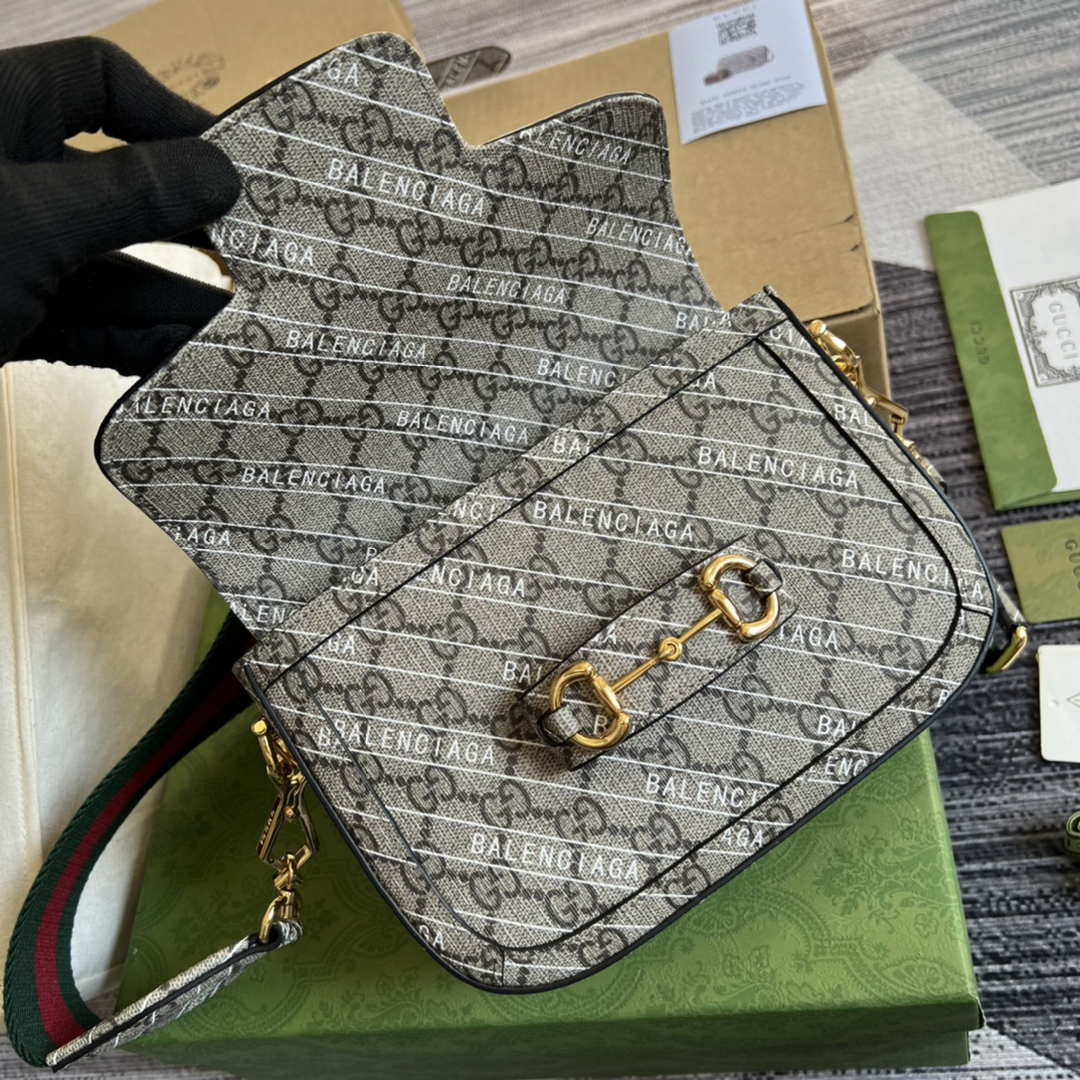 Gucci 658574 Gucci Horsebit 1955 Mini Bag Gray with Pvc Printer Logo - Default Title - View 7