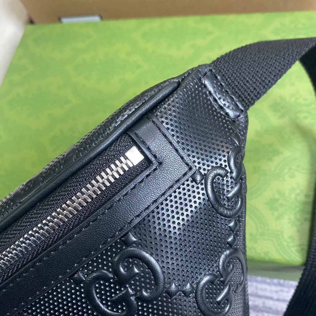 Gucci 658582 GG embossed belt bag Black GG embossed leather