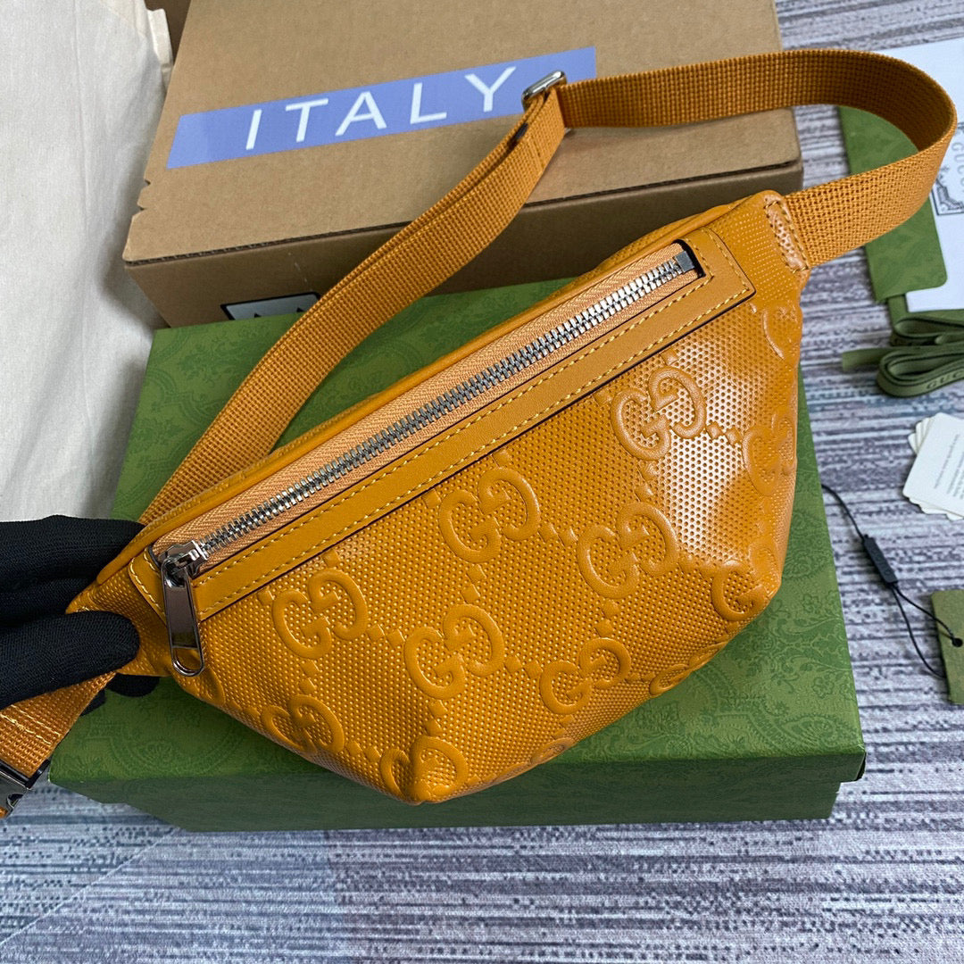 Gucci 658582 GG embossed belt bag Yellow GG embossed leather