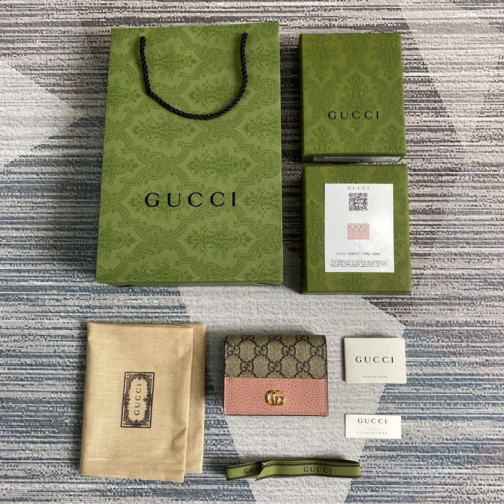 Gucci 658610 GG Marmont Card Case Wallet Pink