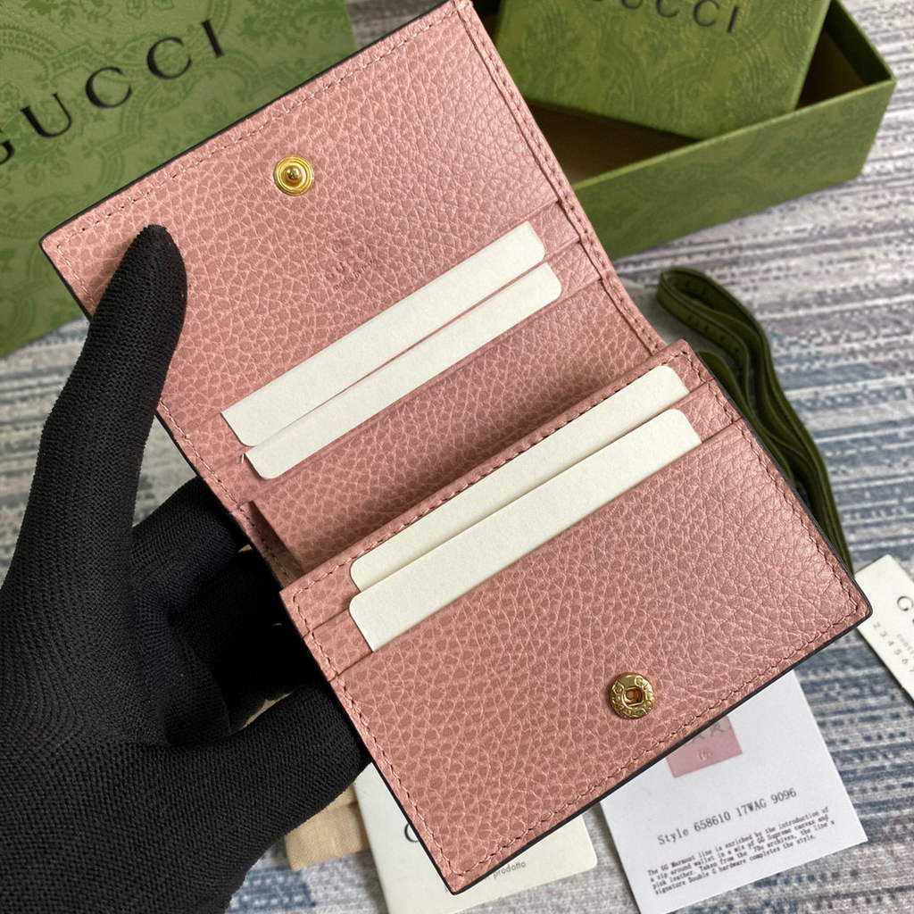 Gucci 658610 GG Marmont Card Case Wallet Pink