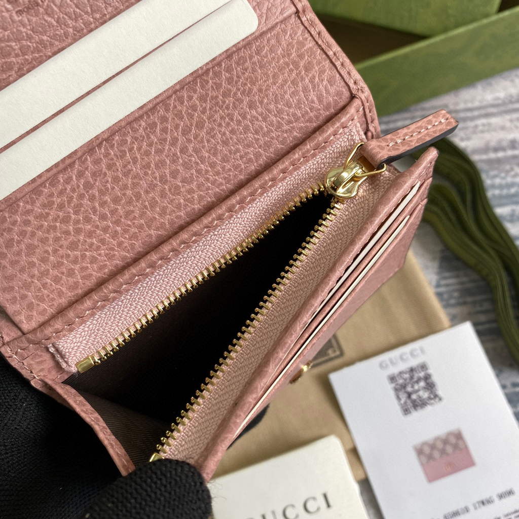Gucci 658610 GG Marmont Card Case Wallet Pink