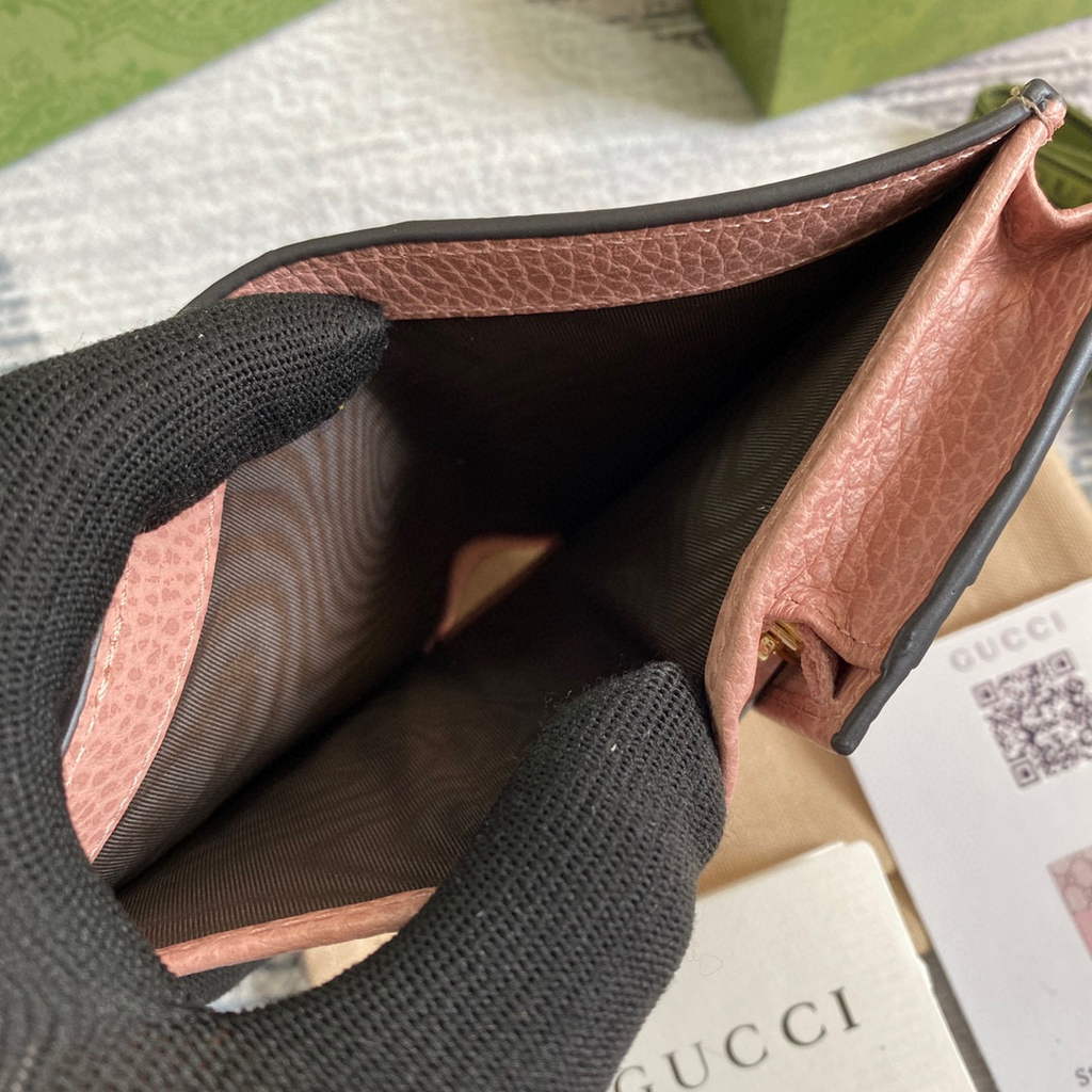 Gucci 658610 GG Marmont Card Case Wallet Pink