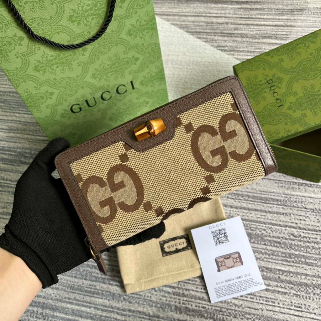 Gucci 658634 Original Brown leather bamboo wallet