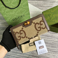 Gucci 658634 Original Brown leather bamboo wallet