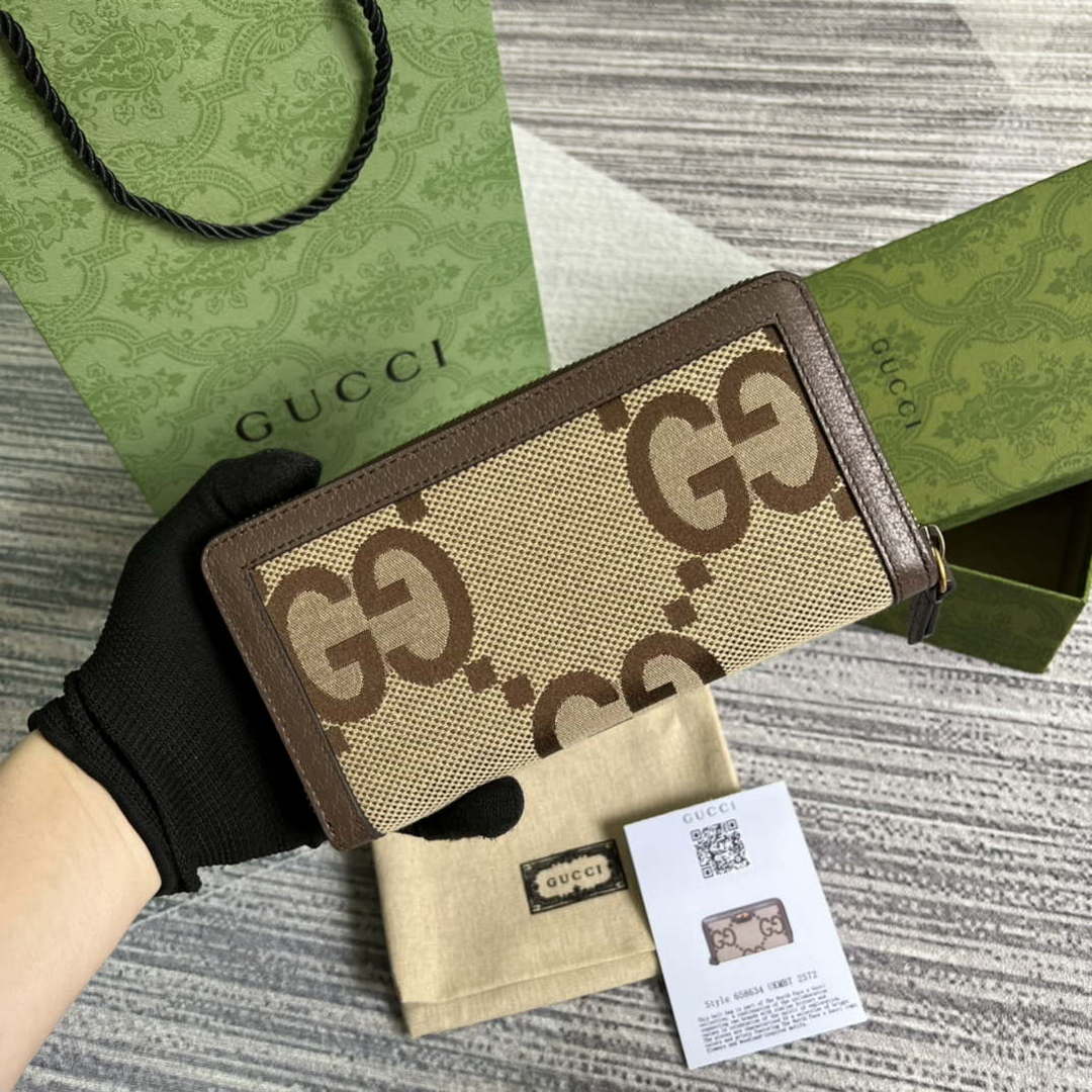 Gucci 658634 Original Brown leather bamboo wallet