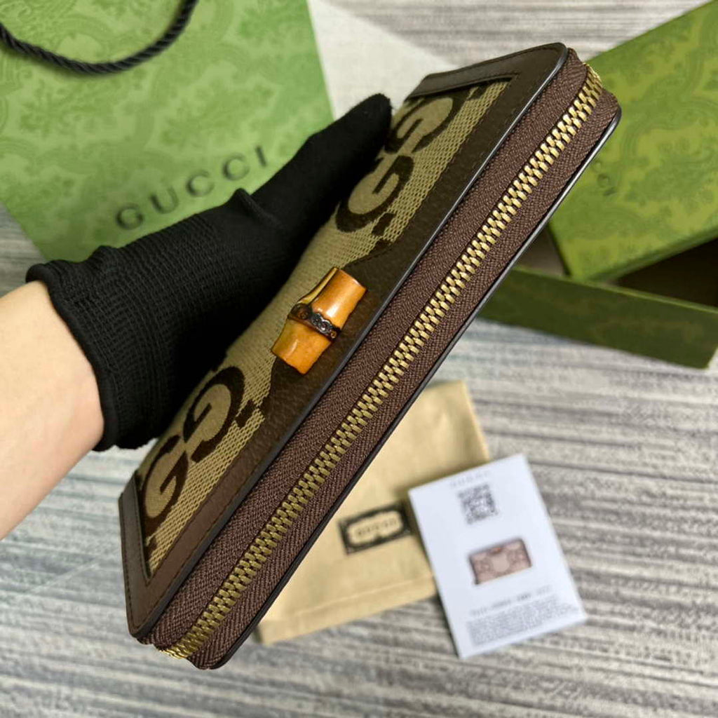 Gucci 658634 Original Brown leather bamboo wallet