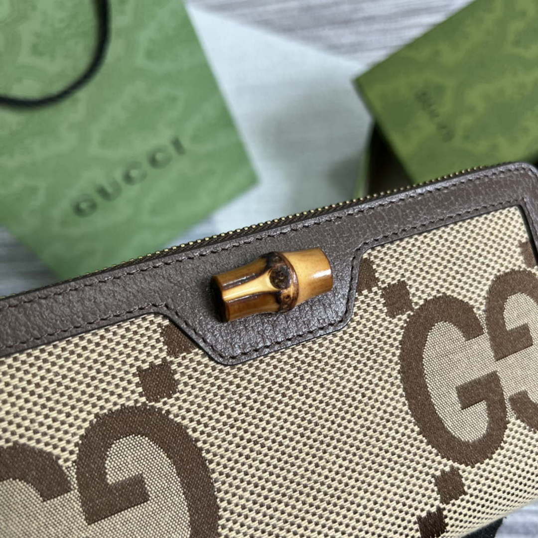 Gucci 658634 Original Brown leather bamboo wallet