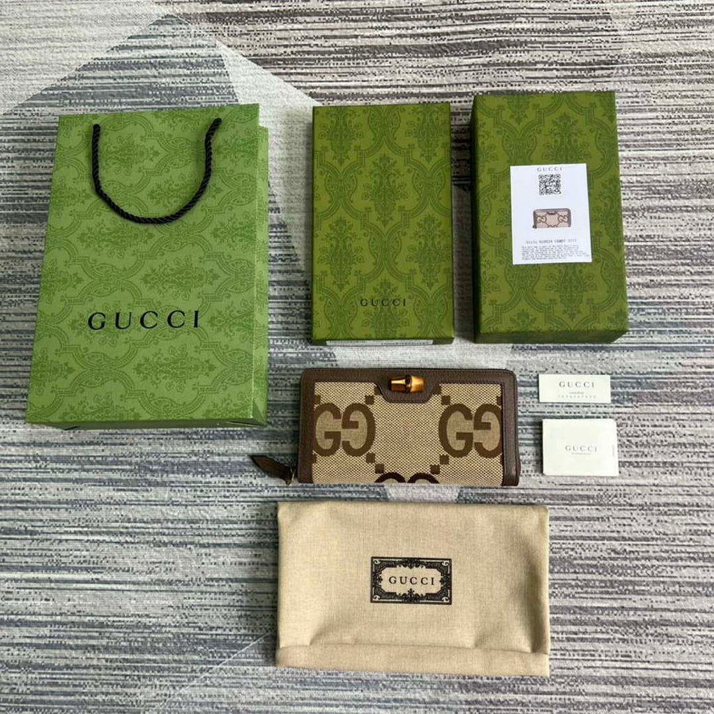 Gucci 658634 Original Brown leather bamboo wallet