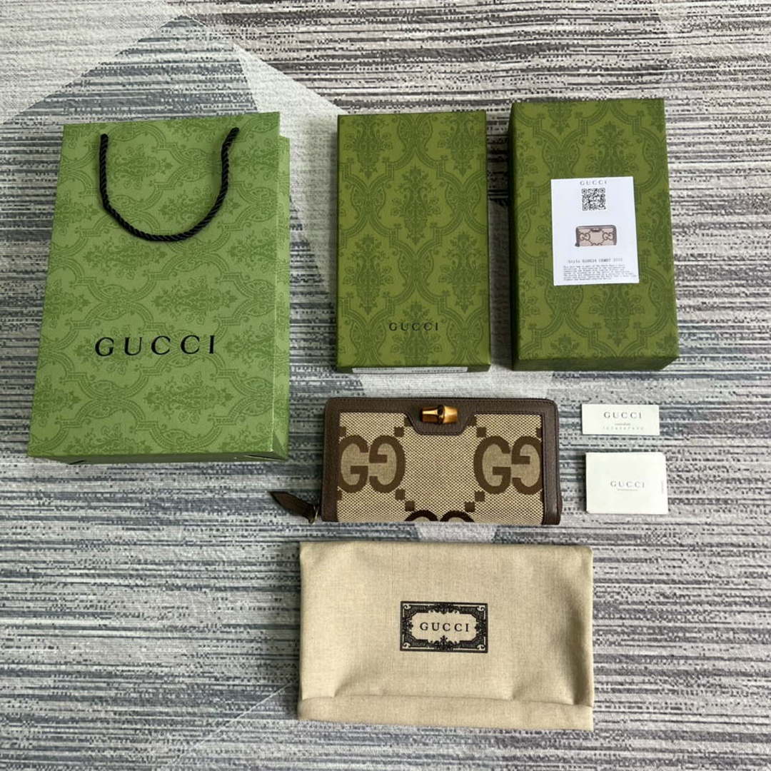 Gucci 658634 Original Brown leather bamboo wallet - Default Title - View 9