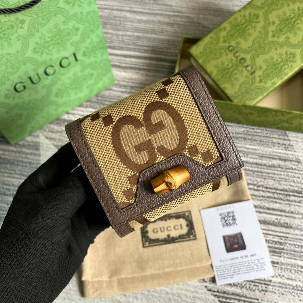 Gucci 658635 Original Brown leather bamboo wallet