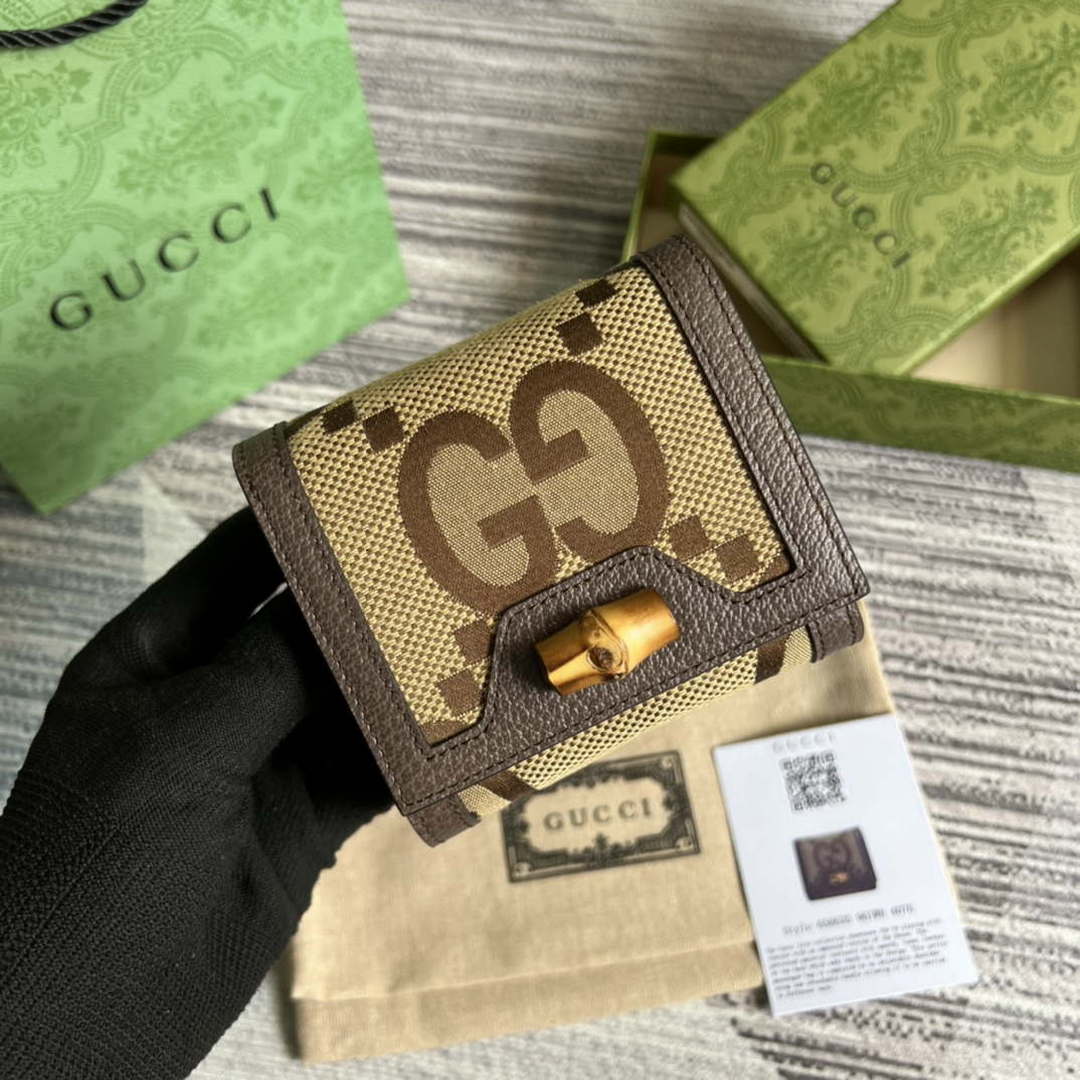 Gucci 658635 Original Brown leather bamboo wallet