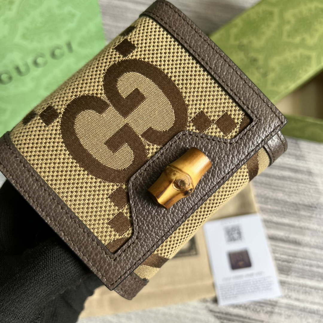 Gucci 658635 Original Brown leather bamboo wallet