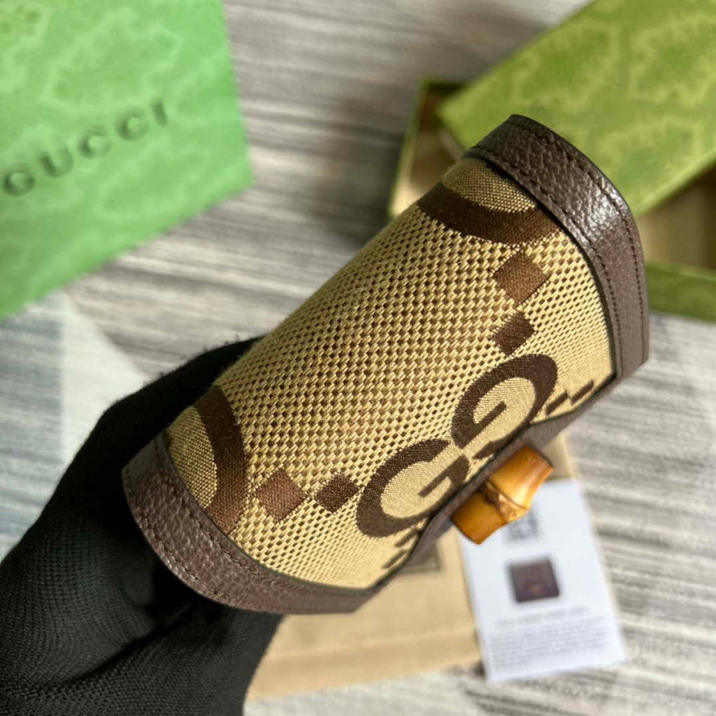 Gucci 658635 Original Brown leather bamboo wallet