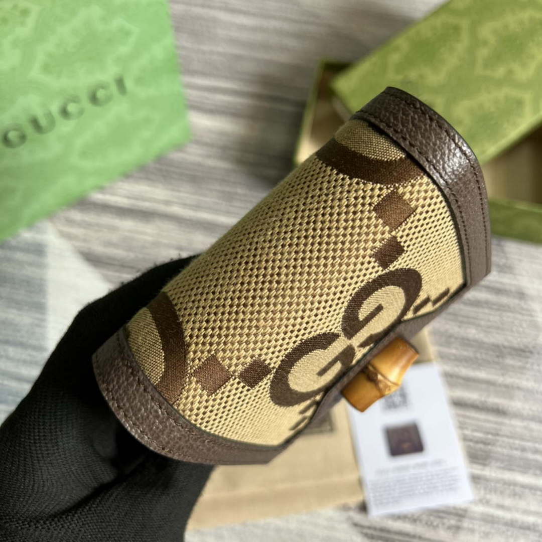 Gucci 658635 Original Brown leather bamboo wallet