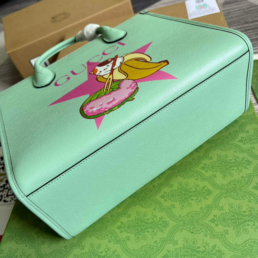 Gucci 659983 Bananya Print Small Tote Pale green