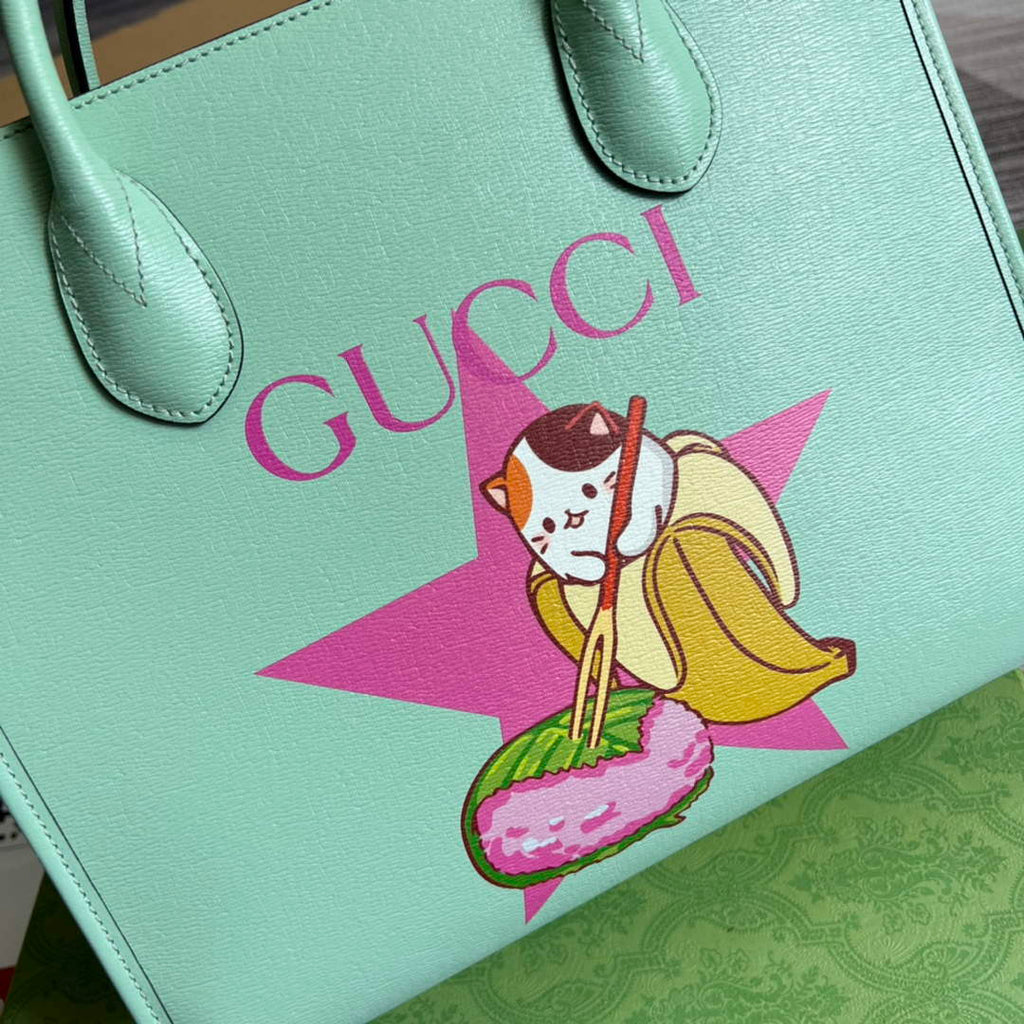 Gucci 659983 Bananya Print Small Tote Pale green