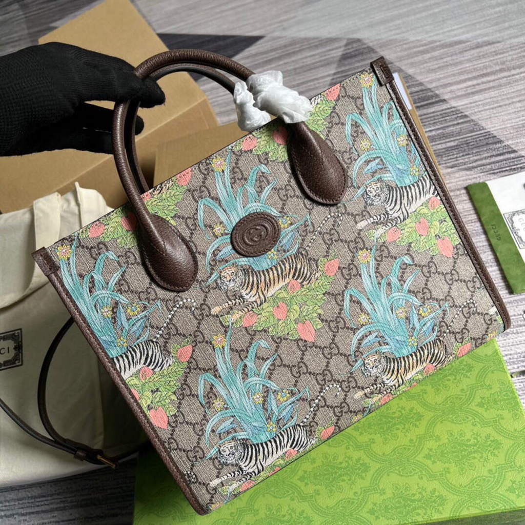 Gucci 659983 GG Small Tote Bag Brown Blue