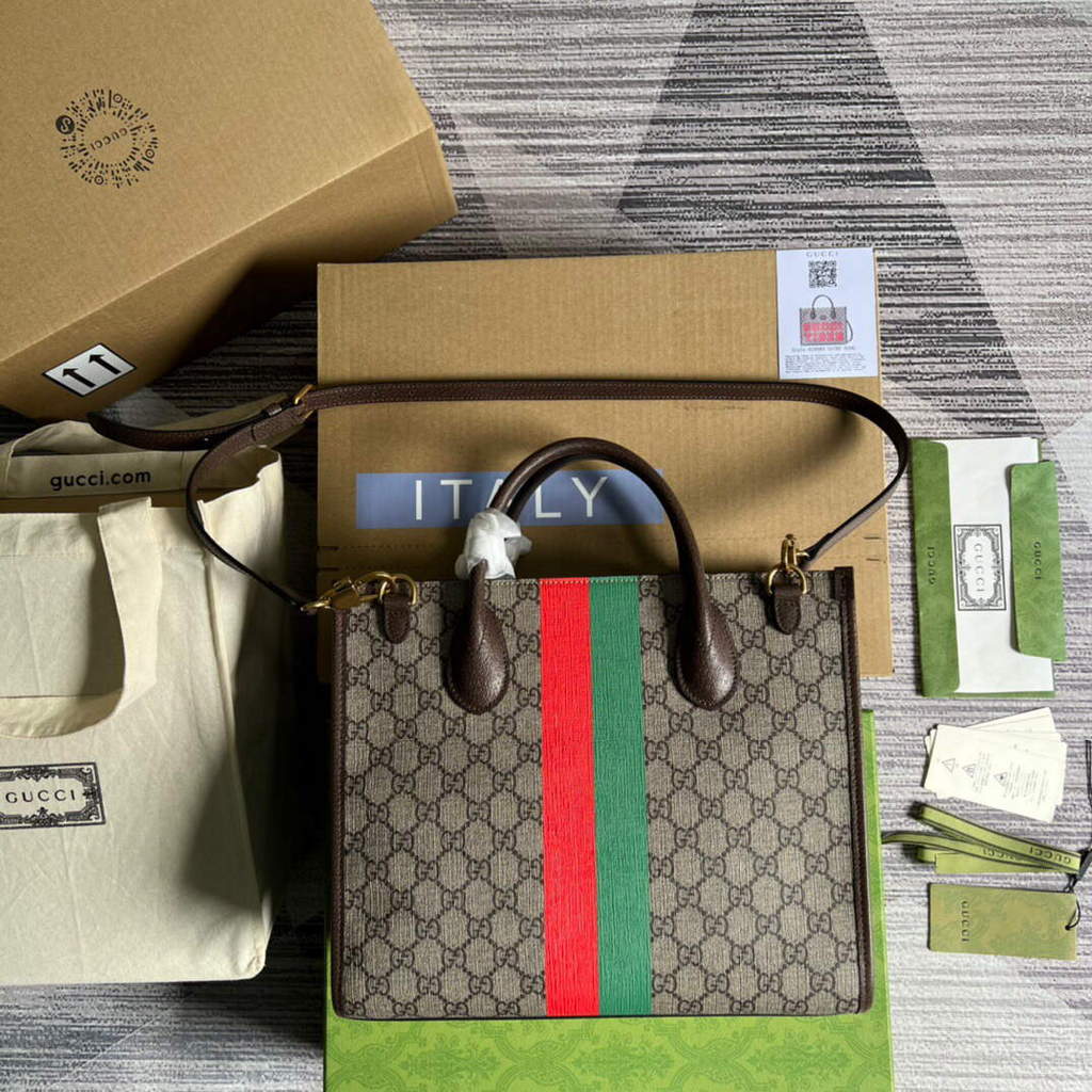 Gucci 659983 GG Small Tote Bag Brown Red