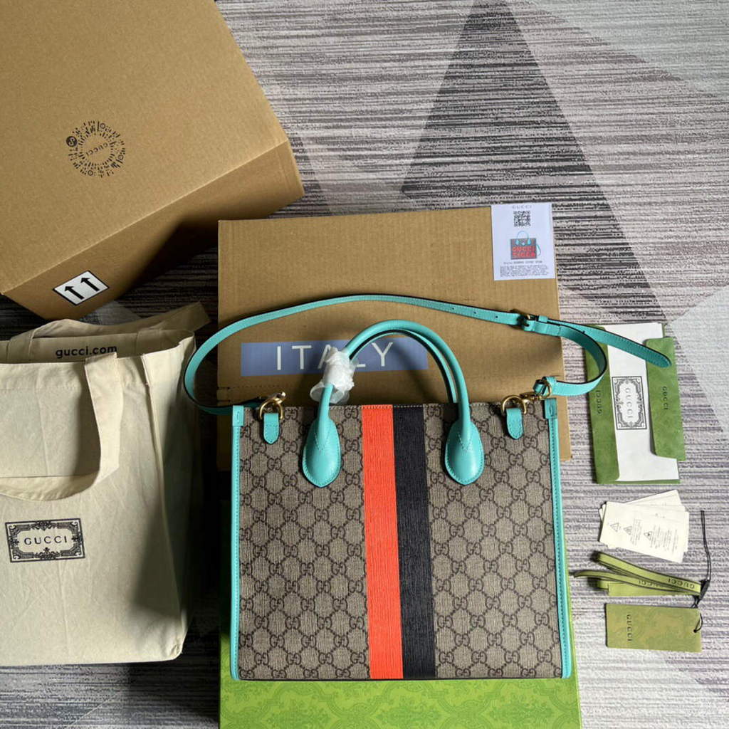Gucci 659983 GG Small Tote Bag Blue Orange