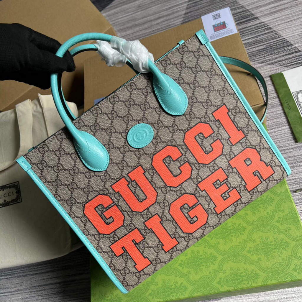 Gucci 659983 GG Small Tote Bag Blue Orange