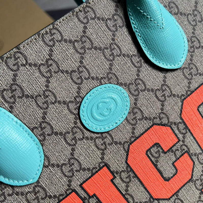 Gucci 659983 GG Small Tote Bag Blue Orange