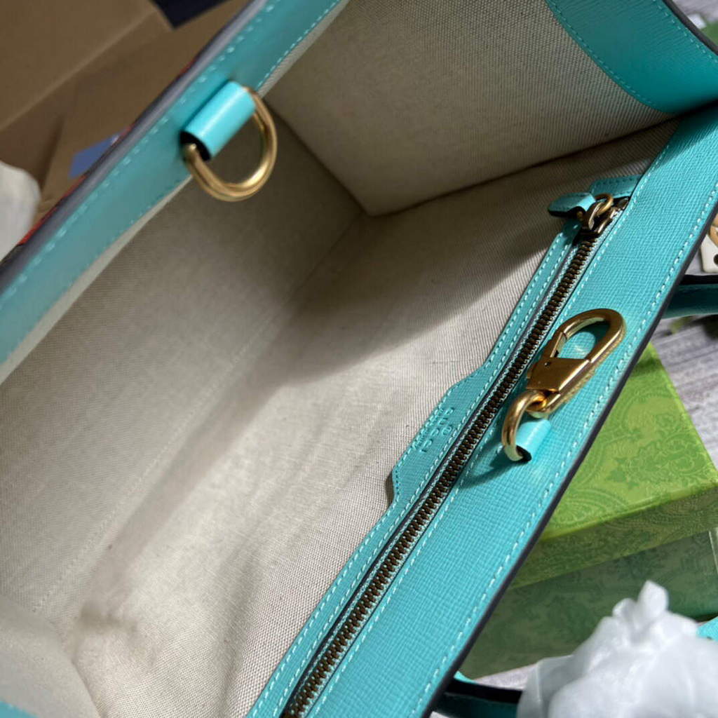 Gucci 659983 GG Small Tote Bag Blue Orange