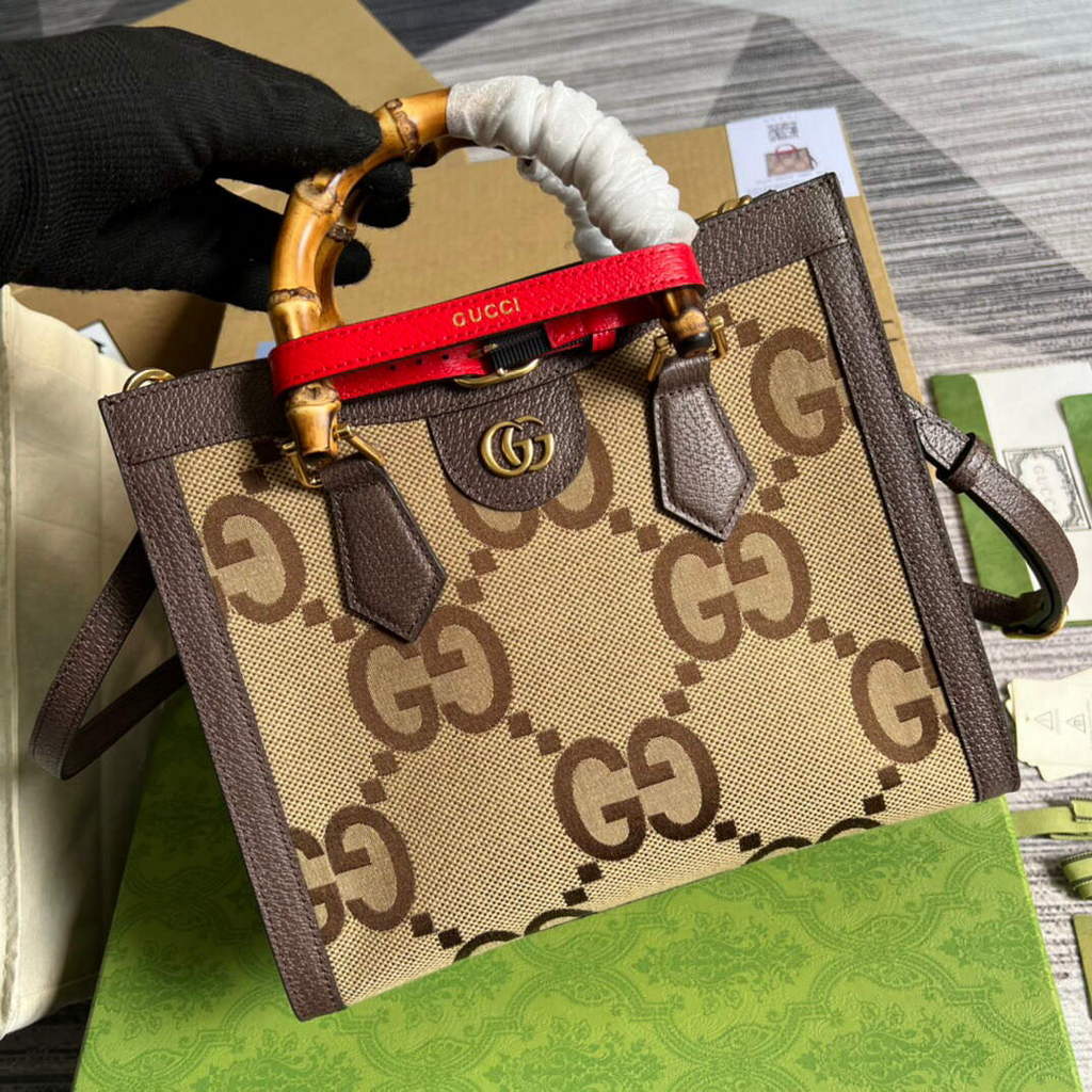 Gucci 660195 Gucci Diana jumbo GG Small Tote Bag Brown