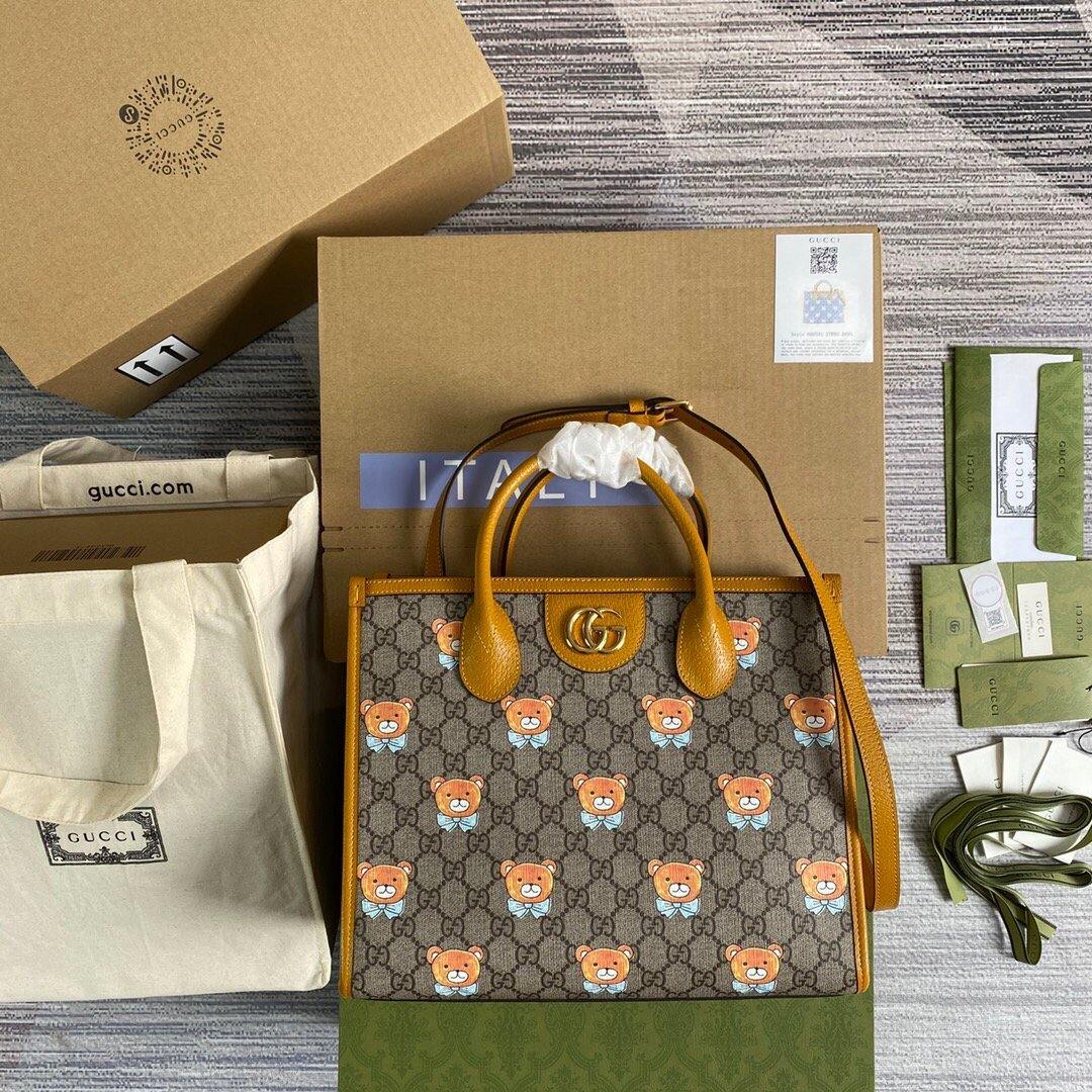 Gucci 660531 GG KAI Cooperation Teddy Bear Tote Bag Tan - luxibagsmall