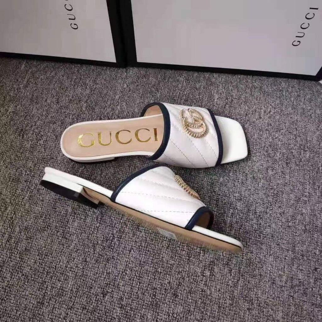 Gucci 663879 Online Exclusive Sandal With Double G Leather White - luxibagsmall