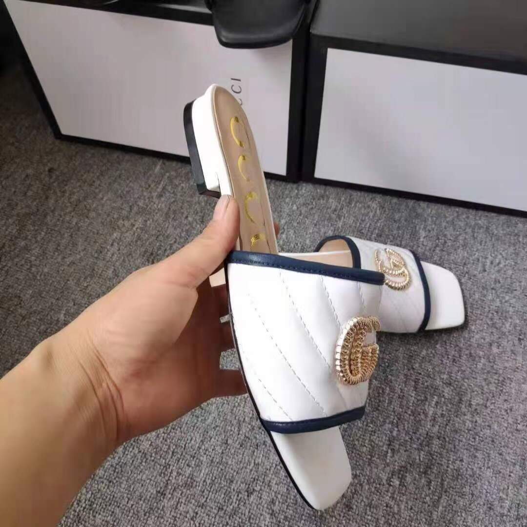 Gucci 663879 Online Exclusive Sandal With Double G Leather White - luxibagsmall
