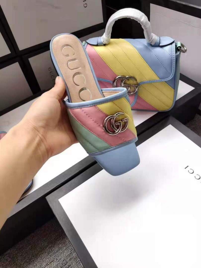 Gucci 663879 Online Exclusive Sandal With Double G Leather Blue - luxibagsmall